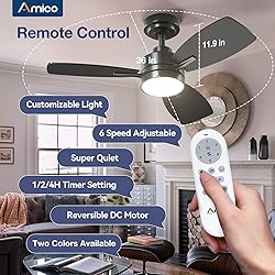 Amico Ceiling Fans with Lights, 36 inch Black