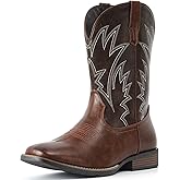 IUV Cowboy Boots For Men Square Toe Western Boots Durable Classic Embroidered Pull On Boot Slip Resistant Country Boot