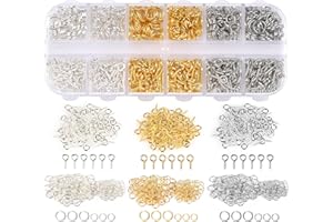 LEOBRO Screw Eye Pins, 600pcs Eye Pins for Jewelry Making, with Jump Rings, Small Screw Pins, Eye Hooks Mini Eye Screws for Crafts, Charms, Jewelry Keychain Making (Gold & Silver & Pearl Silver)