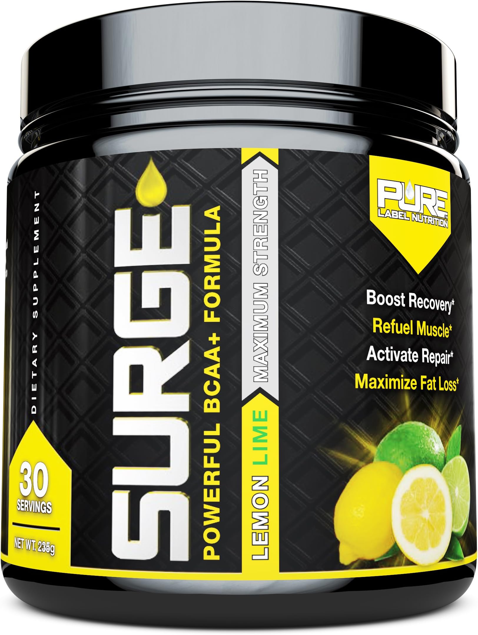 BCAA Amino Acid Powder 5000mg TOP Rated #1 Instantized BCAA Powder Leucine, Valine, Glutamine Supplement MEGA DOSE Lemon Lime - Build and Preserve Muscle + Lose Fat w/Surge BCAA 2:1:1 Powder