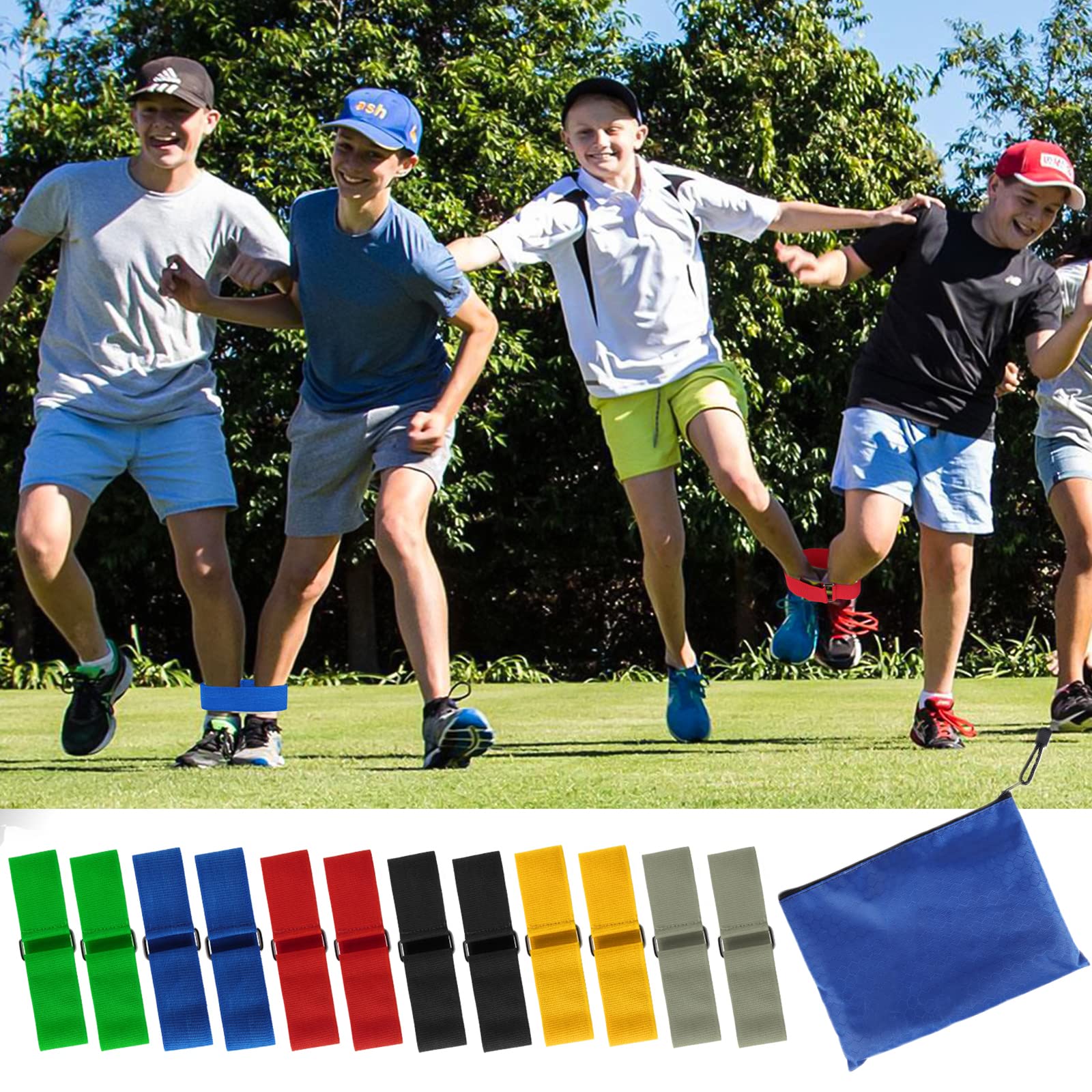 12 Pcs 3 Legged Race Bands Firm Elastic Tie Kids Outdoor Games Teamwork Birthday Party Games for Adults & family Field Day Carnival Theme Outside Yard Games