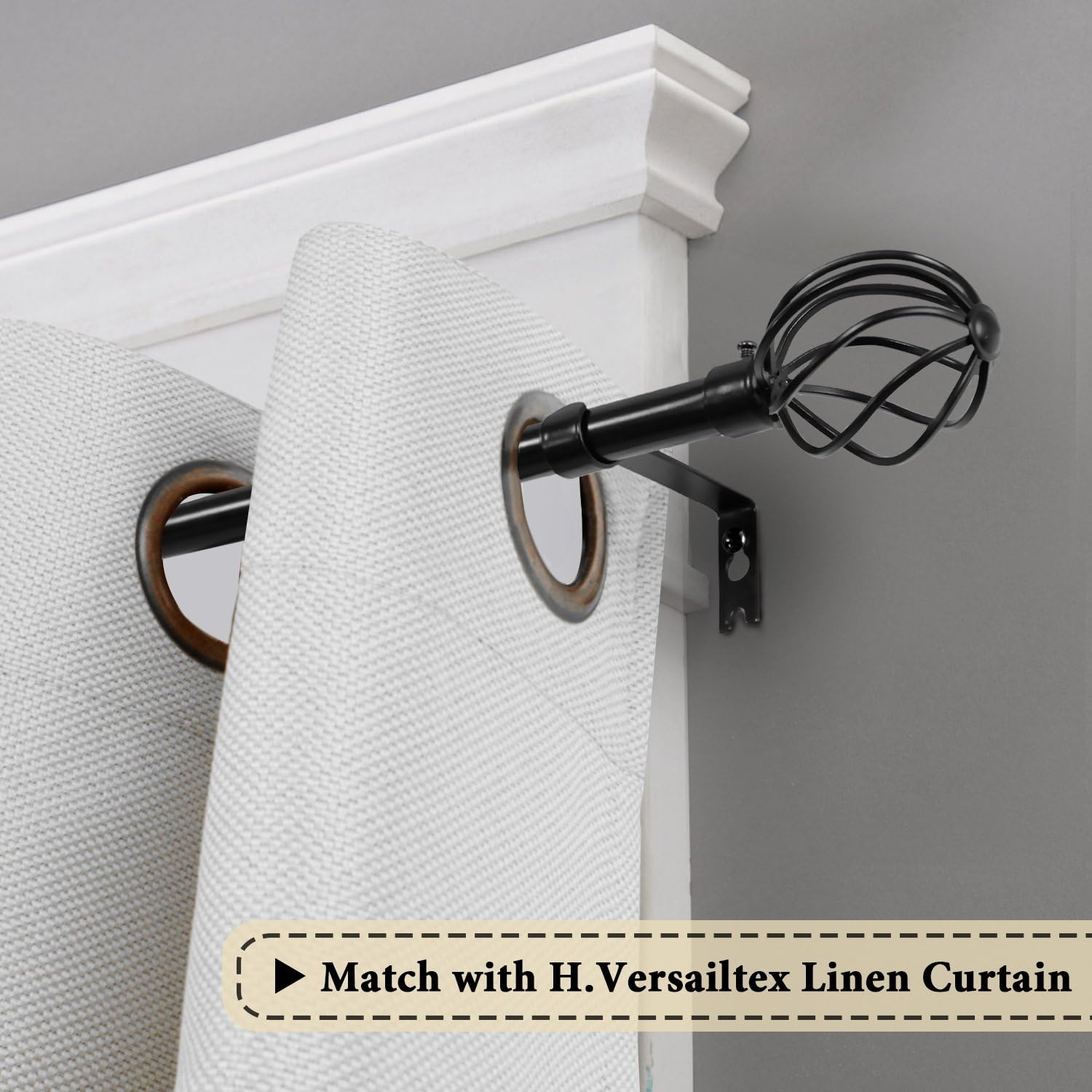 H.VERSAILTEX Window Treatment Single Rod Set with Twisted Sphere Caps, Adjustable Length from 28 to 48-Inch, 3/4 Inch Diameter, Matte Black: Home & Kitchen