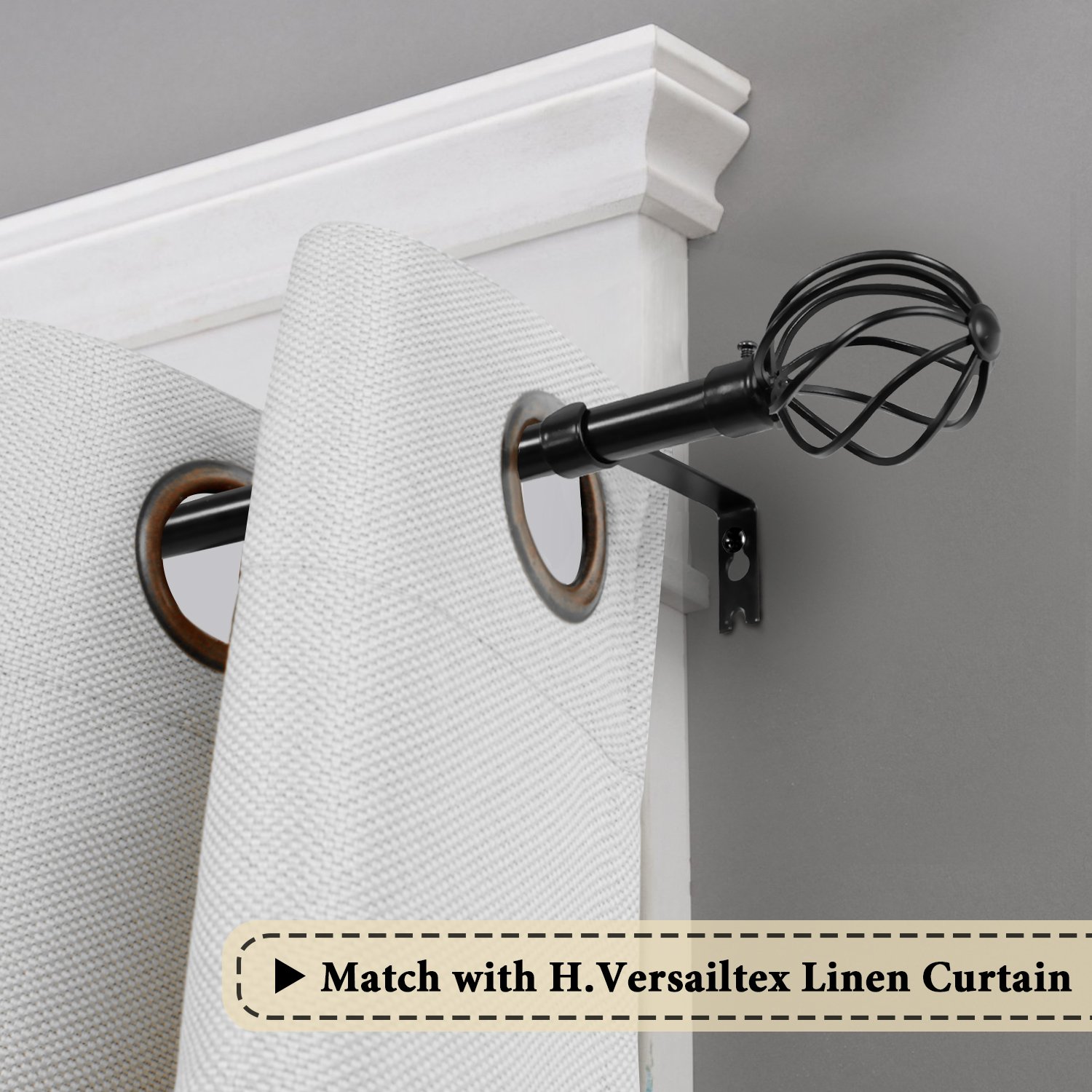 H.VERSAILTEX Window Curtain Rod Set, Adjusts Rod Length from 48 to 84-Inch, 3/4 - Inch Diameter, Twisted Sphere Finials, Matte Black