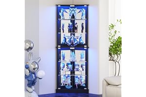Lamtor 72" Corner Display Cabinet with Glass Doors, 6-Tier Showcase Curio Cabinet for Collectibles with Dynamic LED Lights, Modern Display Case for Living Room, Black