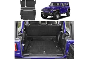 UTIIY Cargo Mat with Seat Back Cover Fit for 2021-2024 Jeep Wrangler JL 4 Door Unlimited 4XE, Cargo Liner Durable TPE Trunk Mat for 2024 Jeep Wrangler JL/JLU Accessories(Cargo Mat+ Backrest Mats)