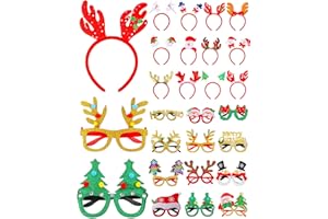 Yilloog 48 Pcs Headbands Christmas Glitter Glasses Frame Set, Christmas Party Favors, Cute Felt Glitter Eyeglasses Headpieces Set for Xmas New Year Holiday Adults Party Supplies
