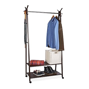 Relaxdays Metal Clothes Stand Wardrobe On Wheels 2 Shelves 16