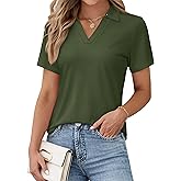 YUCOLEN Polo Shirts for Women Short Sleeve V Neck Golf Shirt UPF 50+ Sun Protection Work Summer Casual Tops