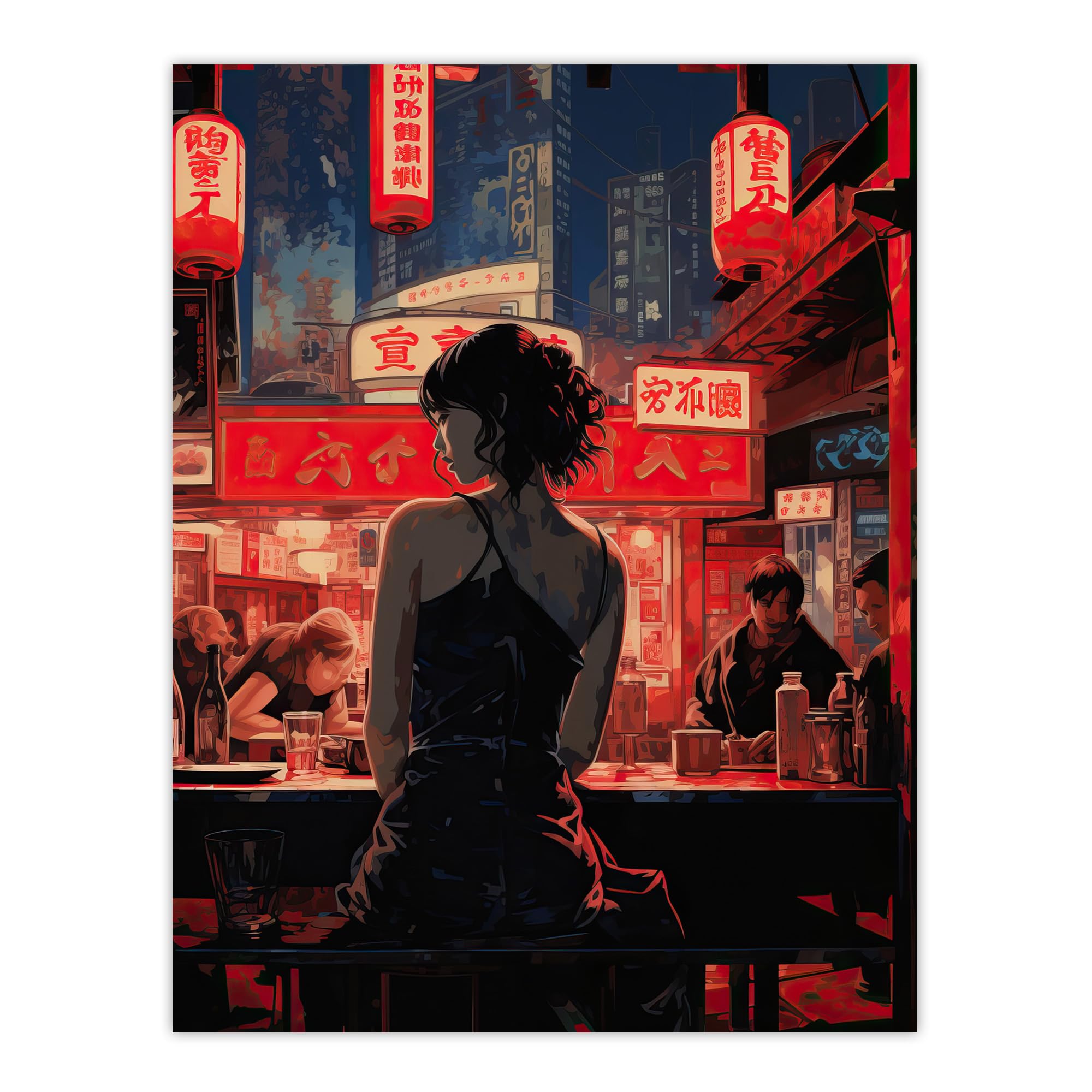 Artery8 Ukiyo Cyberpunk Jazz Bar Film Noir Neon Anime Artwork Painting Extra Large XL Wall Art Poster Print
