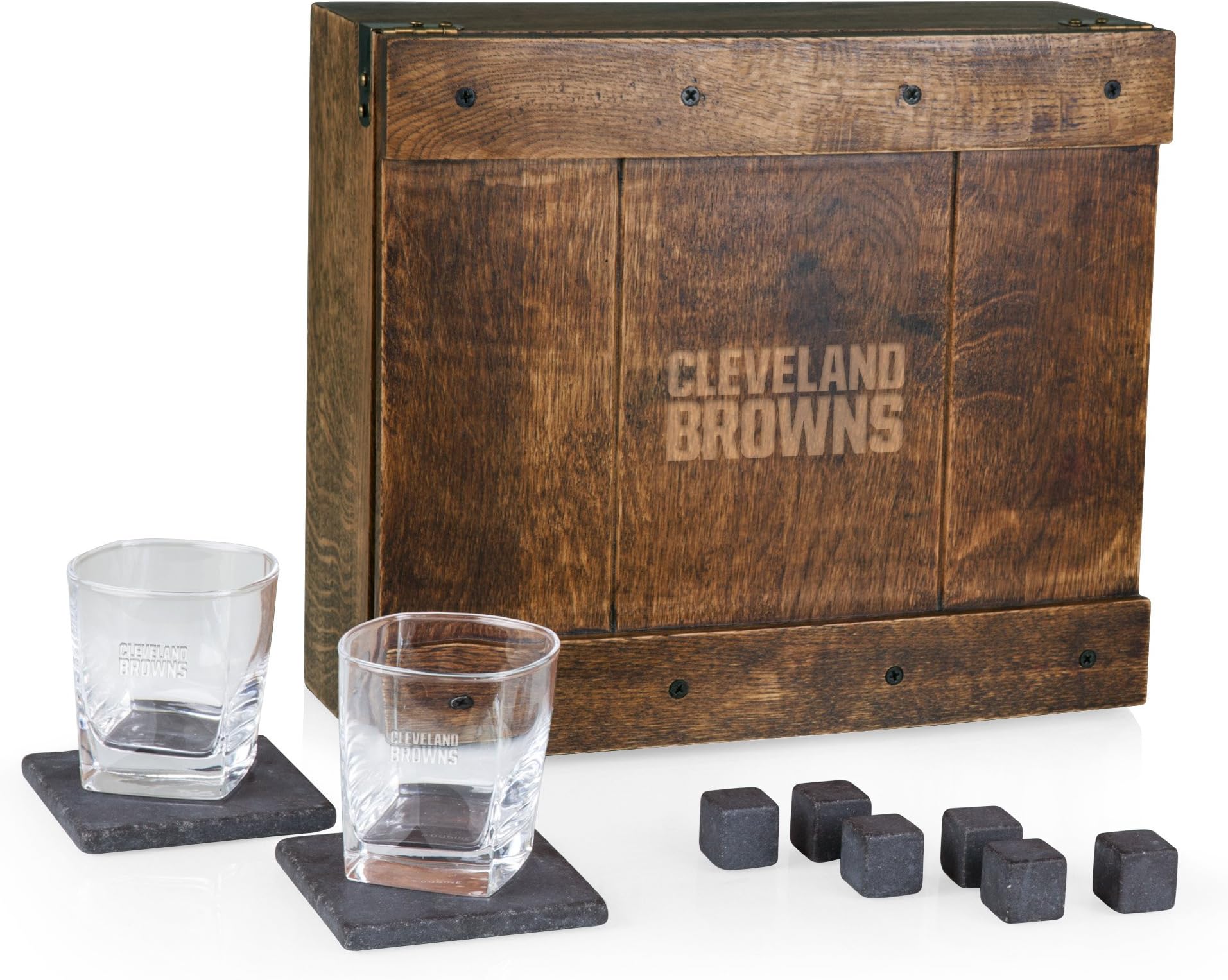 PICNIC TIME NFL Whiskey Box Gift Set, Whiskey Glasses Set of 2, Whiskey Stones Gift Set