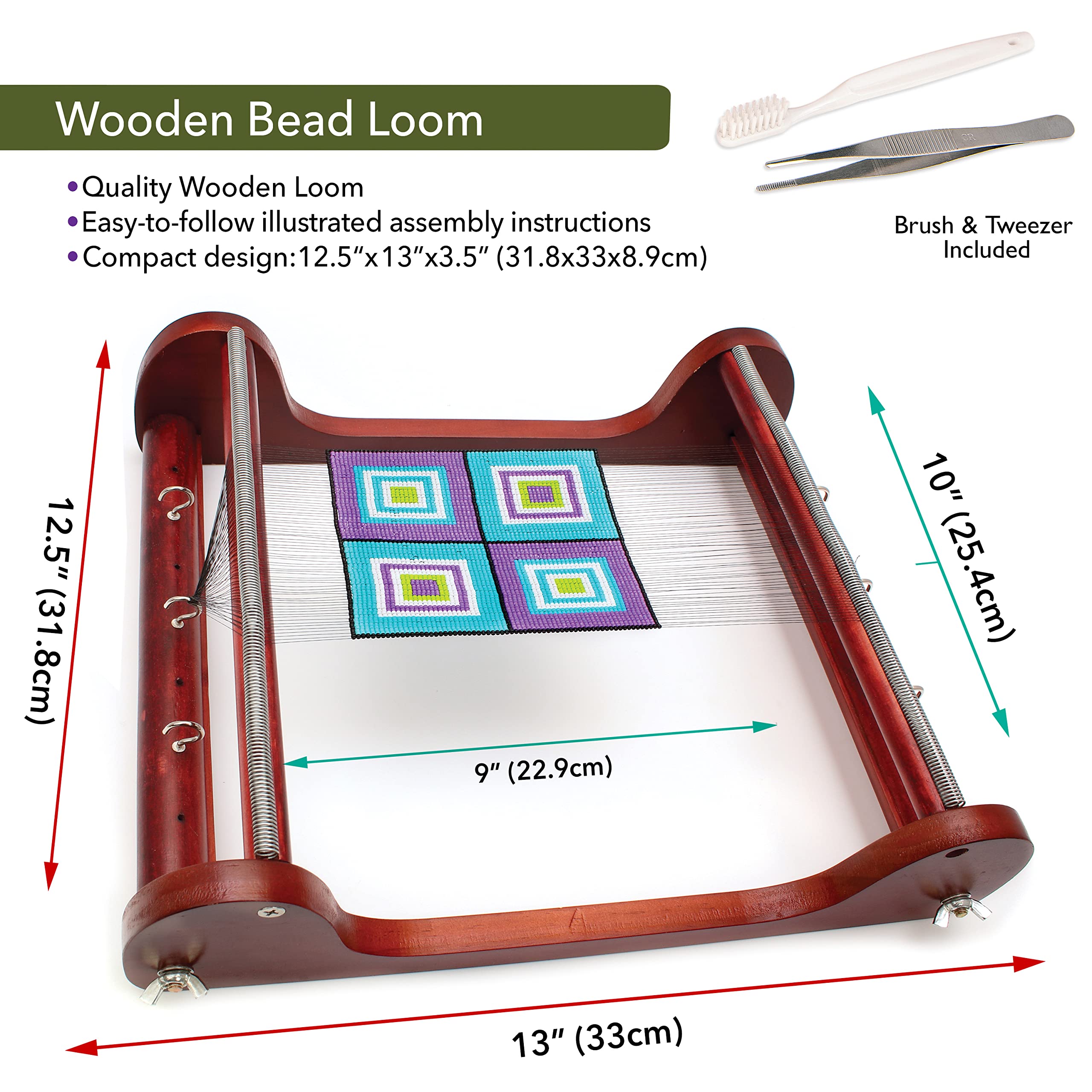 The Beadsmith Wooden Bead Loom, 12.5” x 13” x 3.5”, Includes Assembly Instructions