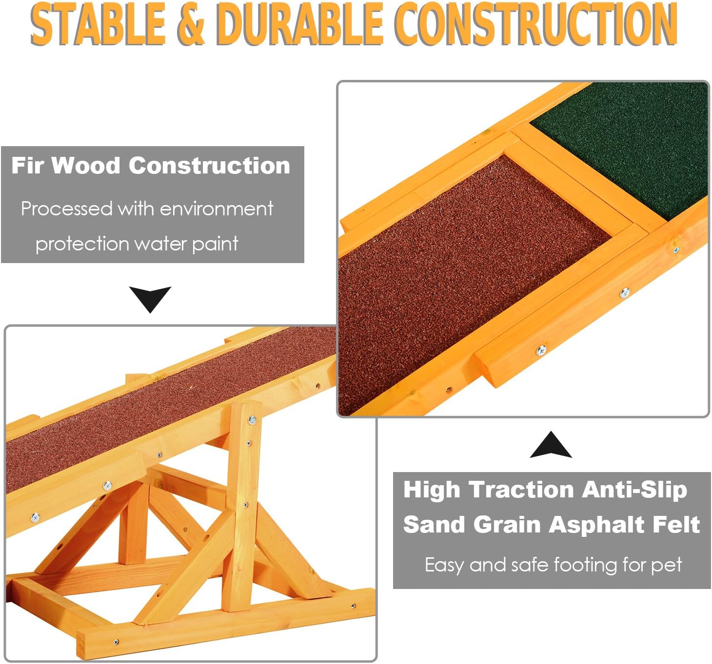 PawHut Wooden Pet Seesaw for Big Dogs Agility Training Equipment for Dogs with Anti-Slip surface, 180 x 30 x 30cm - Natural - Image 5