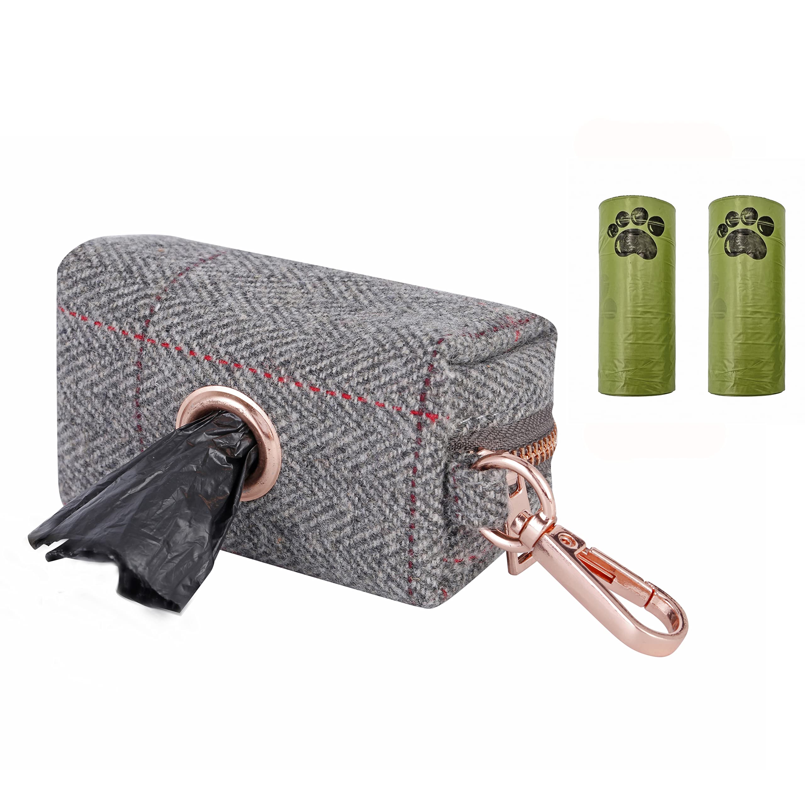 Rose Gold Dog Collar and Lead(2m) Set | Exceptionally Elegant & Adjustable | 3 Adjustable Lengths Dog Leash | Soft and Easy to Clean (Poop bag dispenser, Grey)