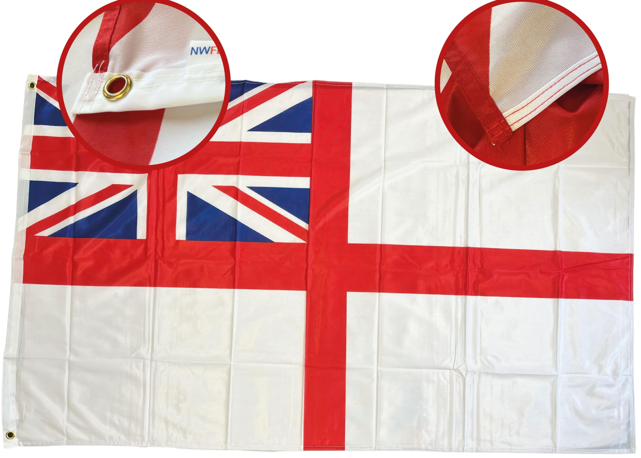 NWFlags White Ensign Flag 5ft x 3ft | Outdoor Heavy 110d Knitted Polyester | 5x3 Royal Navy Heavy Duty Strong Flag for Garden Flagpole with 2 metal eyelets