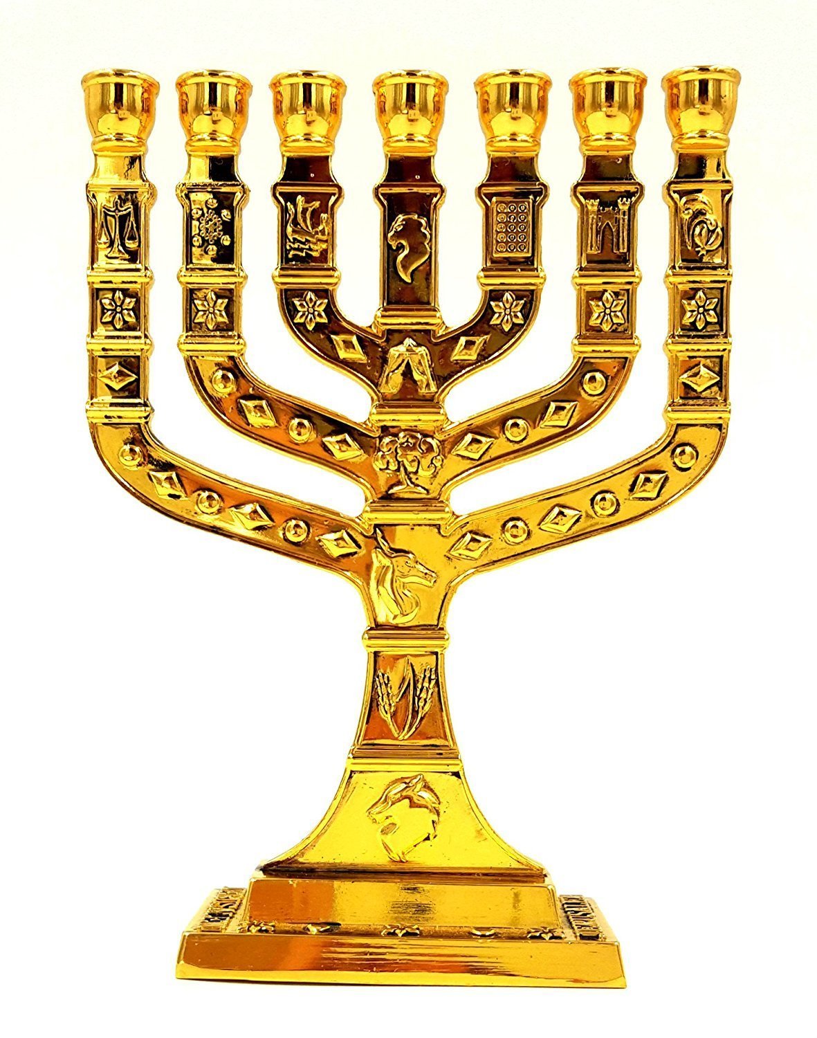 12 Tribes Of Israel Jewish 7 Branch Gold Temple Menorah Candle Holder 5