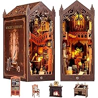 DIY Book Nook Kit: 3D Wooden Puzzle Shelf Insert with LED Light - Miniature Dollhouse Bookend Decor for Adults and Teens - Cr