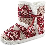 Ladies Womens Girls Snowflax Xmas Reindeer Winter Style Snow Slipper Boots - Red Navy - Size UK 3/4, 5/6, 7/8