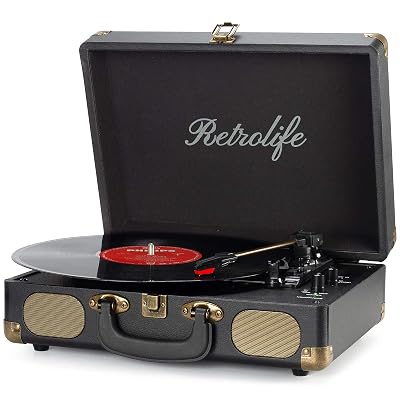 Vinyl Record Player 3-Speed Bluetooth Suitcase Portable Belt-Driven Record Player with Built-in Speakers RCA Line Out AUX in Headphone Jack Vintage Turntable