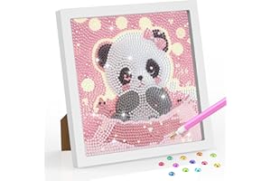 SENQAO Panda Diamond Art Kits for Kids with Frame - Kid Diamond Art Painting Kit Animal, Cute Gem Arts for Kids Ages 4-6-8-12