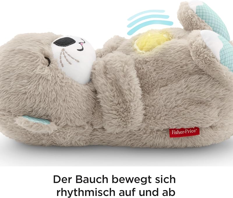 Schlummer Otter Kuscheltier mit Atembewegung und Musik, Baby Erstausstattung, Neugeborene, Baby Spielzeug ab Geburt, Babyparty und Neugeborenen Geschenk, FXC66