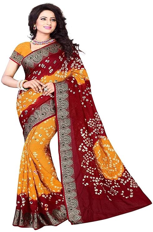 Women's Mysore Silk Saree with Blouse Piece (maroon bandhani_Maroon)