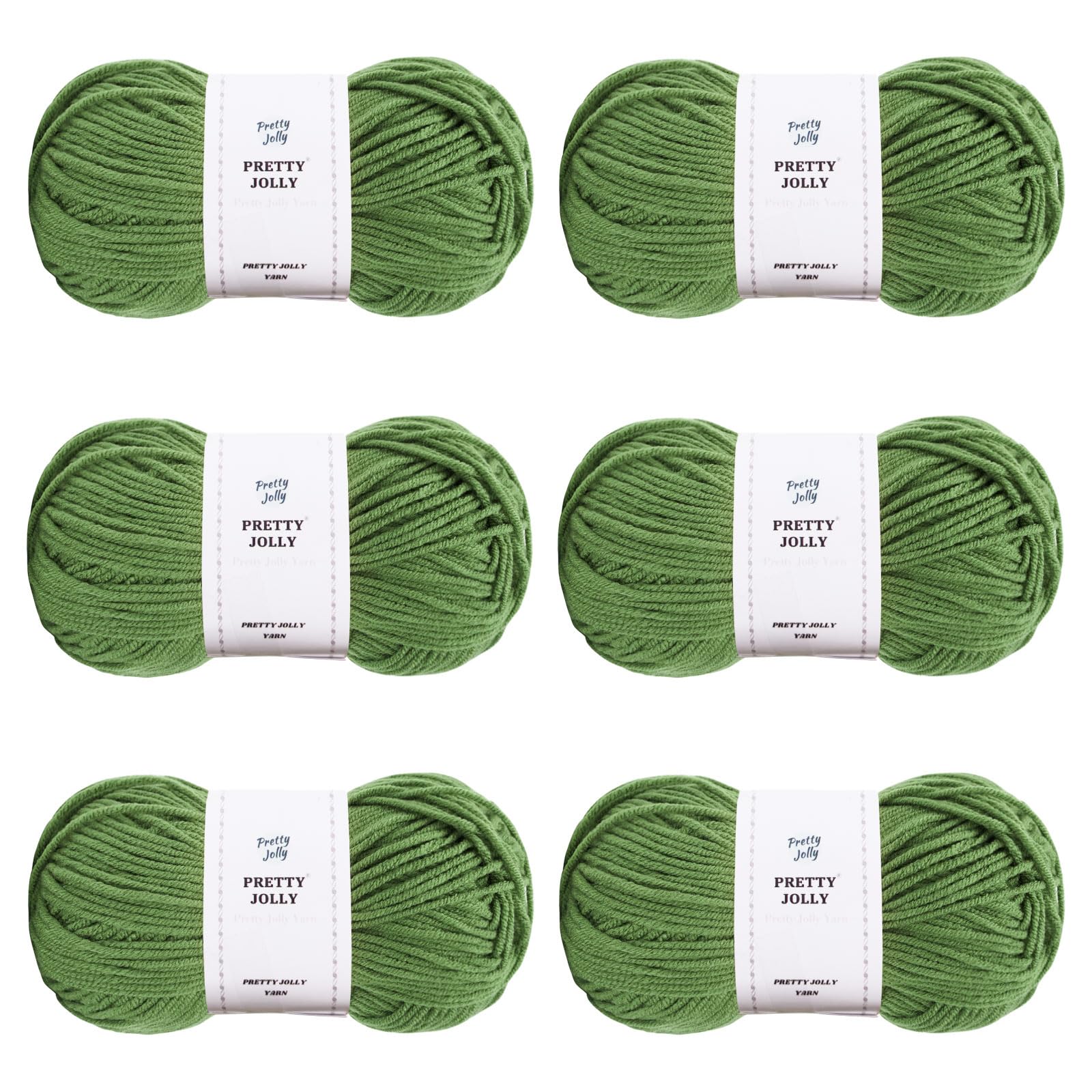 Pretty Jolly 300g Soft Assorted Colors Yarn, Sport Weight,100% Acrylic, 4 Ply, Bonbons Yarn for Crochet & Knit, DIY Project Starter Kit for Kids or Adults(6×132m) (Warm Green)