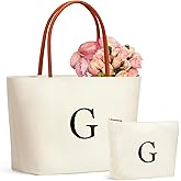 YOOLIFE Christmas Gifts for Women - Initial Canvas Tote Bag & Makeup Bag, Birthday Gifts for Women Mom Wife Teacher Friend