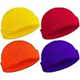 SATINIOR 4 Pieces Trawler Beanie Watch Hat Roll up Edge Skullcap Fisherman Beanie Unisex