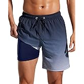 SILKWORLD Mens Swim Trunks Quick Dry Compression Liner 2 in 1 Shorts Men Swimsuit