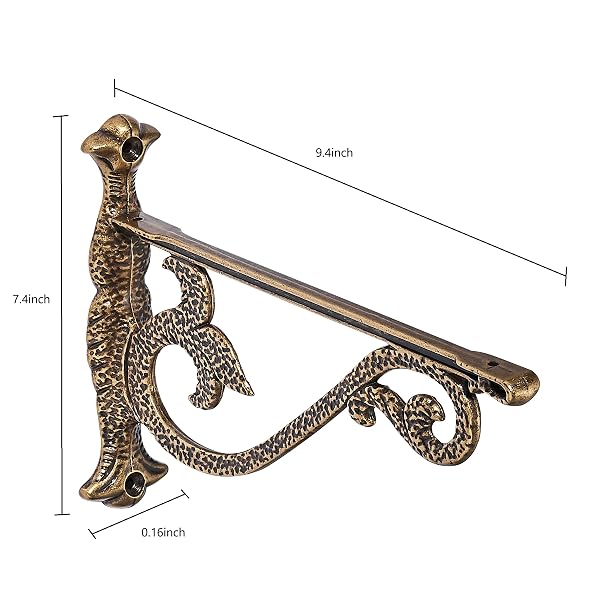 CABDM DECORATIVE SHELF BRACKET 10 INCH, ANTIQUE BRASS HAMMERED SHELF BRACKETS FOR SHELVING, HEAVY DUTY VINTAGE, DIY PROJECTS, HARDWARE INCLUDED, 4 PACK