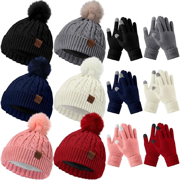 12 Pcs Knitted Beanie Hat Glove Set 6 Pcs Knit Skull Cap  display picture 1