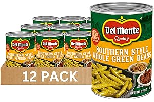 Del Monte Southern Style Whole Green Beans, 14.5 oz. Can (Pack of 12) Spicy & Smoky Flavors, Ready to Eat Side Dish