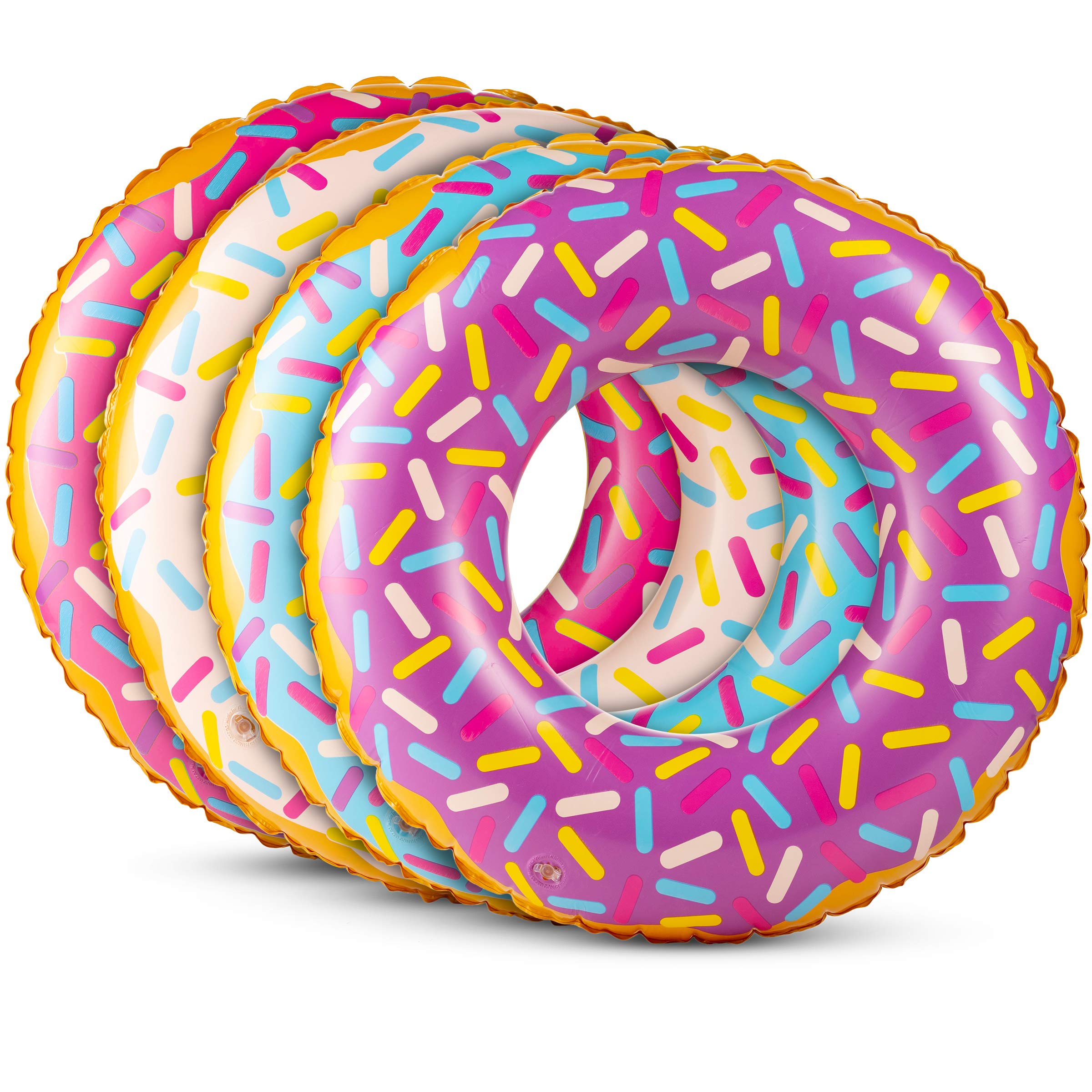 Inflatable Donuts - (Pack of 4) 24 Inch Donut Pool Float for Kids Ages 2-6 Pool Tube, Assorted Swim Rings with Sprinkles for Pool Floaties, Party Decorations