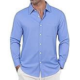 J.VER Oxford Shirts for Men Stretch Button Down Shirts Solid Casual Long Sleeve Dress Shirts with Pocket