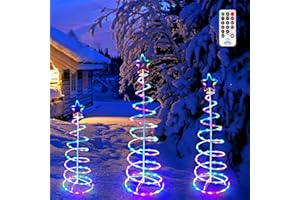 TQSMSP 3 Packs Christmas Spiral Tree Outdoor Christmas Tree with Lights Outdoor Lighted Tree with Remote Control Timer 8 Modes, Christmas Tree Outdoor Decorations for Yard, Porch (Multi-Color, 3/4/5FT)