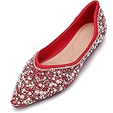 Women's Rhinestone Flats Fashion Pointed Toe Pearl Diamond Low Heel Dress Wedding Flats Work Business Dance Ballet Flats