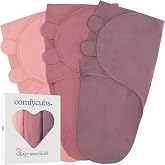 Comfy Cubs Easy Swaddle Blanket, 3 Pk Small - Blush Mauve Mulberry | 100% Cotton Newborn Wrap for 0-3 Months Infants, Adjustable, Breathable and Durable Sleep Sack for Babies