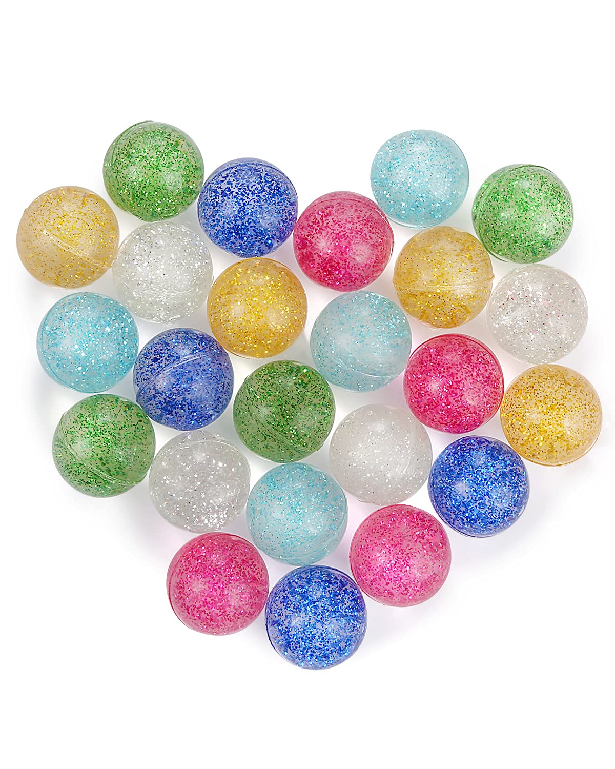 Pllieay 24pcs Bouncy Balls - Glitter Bounce Balls, 32mm 6 Colors for Kids, Party Favors and Goodie Bag Fillers, Pinata Stuffers, Classroom Prizes