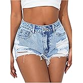 SOLY HUX Women's Denim Shorts High Waisted Ripped Distressed Casual Jean Shorts with Pockets