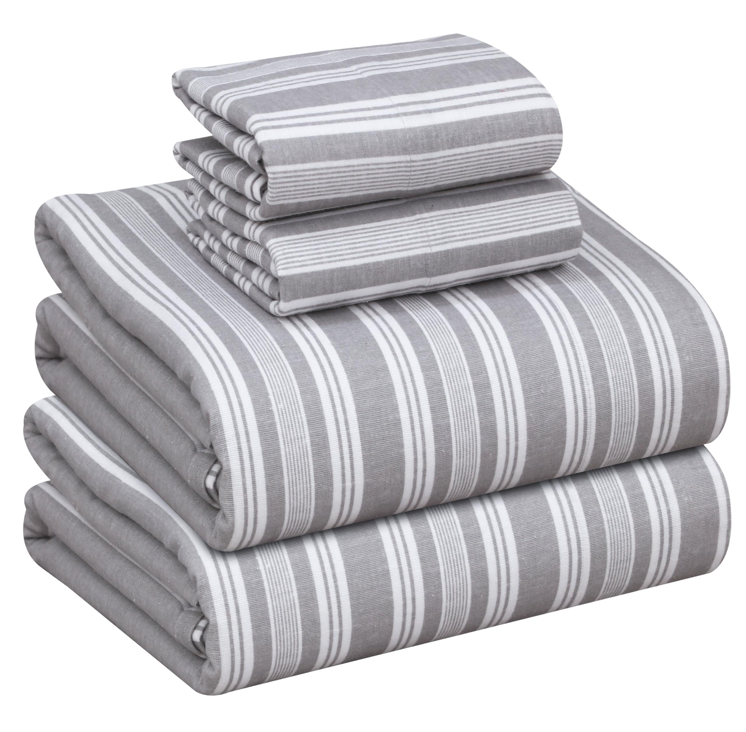 Photo 1 of RUVANTI Flannel Sheets Full Size - 100% Cotton Double Brushed Bed Sheets Set, Deep Pockets 16 Inches, All Seasons Breathable & Extra Soft Full Sheets, Warm & Cozy, 4 Piece, Grey Lining
