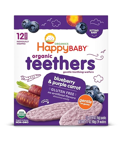 HAPPY BABY GENTLE TEETHERS ORGANIC TEETHING WAFERS BLUEBERRY...