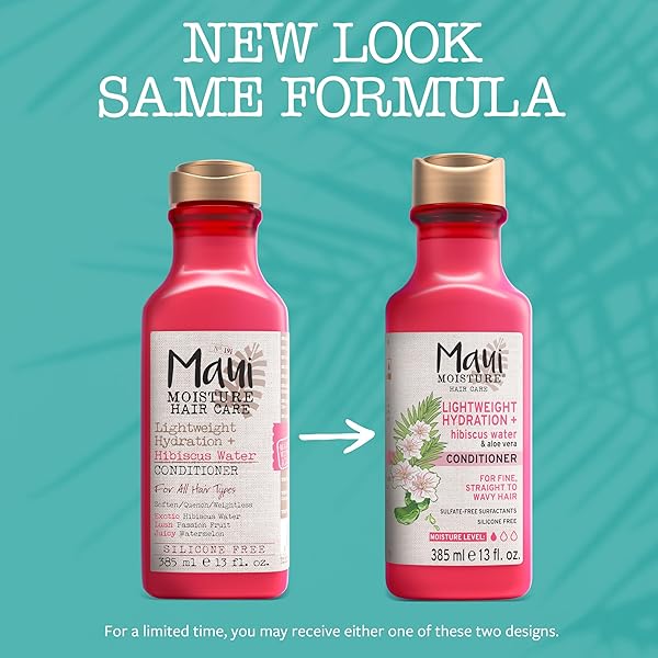 MAUI MOISTURE LIGHTWEIGHT HYDRATION + HIBISCUS WATER CONDITIONER, NOURISHING ALOE VERA CONDITIONER SOFTENS & QUENCHES HAIR, VEGAN & SILICONE-FREE, 13 FL OZ
