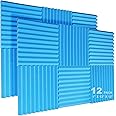 JBER 12 Pack Acoustic Foam Panels, 1" X 12" X 12" Sound Proof Foam Panels for Walls, High Desnsity Studio Soundproofing Wedges - Fire Resistant & Noise Absorbing for Studio, Office, Home (Blue)