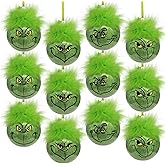Bunny Chorus Christmas Decorations Indoor: 12pcs Cute Green Elf Christmas Tree Ornaments with Fuzzy Hair, Hanging Thief Monster Xmas Balls for Tree Fireplaces Garland, Kids Home School Office Decor