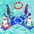 Uniqhia Inflatable Pool Ring Toss Games Toys, Floating Shark Flamingo Swimming Pool Ring with 6Pcs Rings, Swimming Pool Games for Kids Adults Summer Pool Party