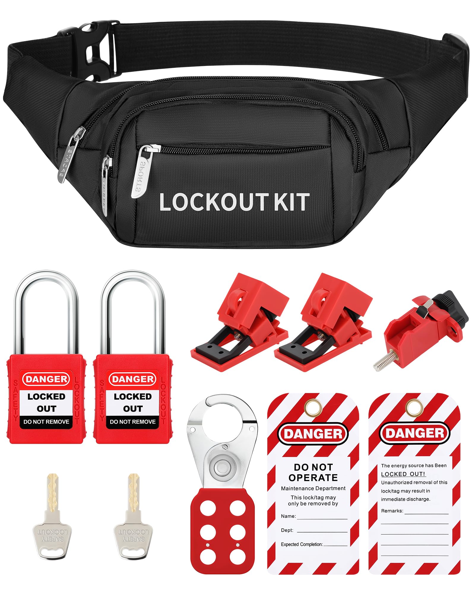 HOLULO Lock Off Kit for Electricians, Lockout Tagout Kit with Safety Padlocks, Circuit Breaker Lockout Devices, Lockout Tags, Hasp and Storage Pouch for Electrical Maintenance