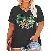 Plus Size St. Patrick's Day Shirt for Women Lucky Shamrock Tee Shirts Irish Clover Graphic Print Tops