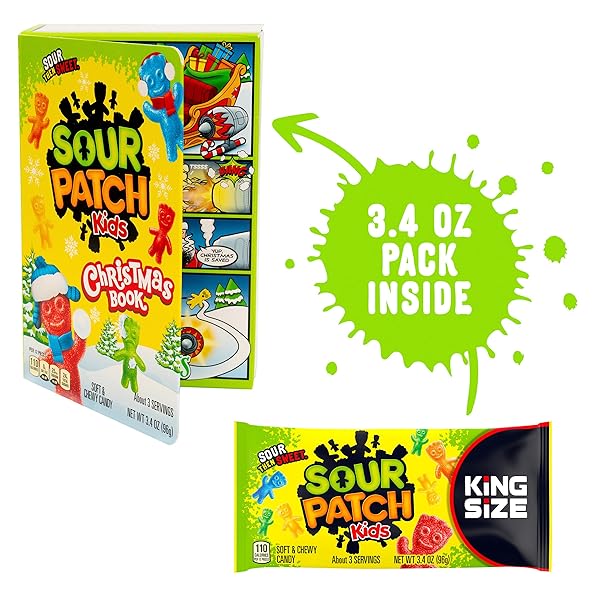 SOUR PATCH KIDS SOFT & CHEWY CANDY, CHRISTMAS STORYBOOK, STOCKING STUFFER, 3.4 OZ