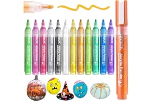 ZSCM QUALITY DECIDES THE FUTURE Paint Pens Acrylic Markers, ZSCM 12 Colors Paint Markers for Halloween Pumpkin Painting, Metallic Art Marker, for Adults Card Making, Rocks Painting, Wood Slices, Pumpkin Decoration