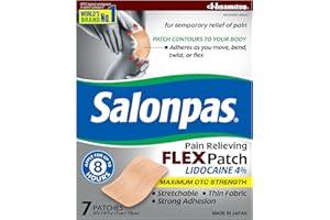 Salonpas Maximum OTC Strength Lidocaine 4% Pain Relieving FLEX Patch, Apply for Up To 8 Hours, Unscented, Thin, Flexible, Lightweight, Patch Stays in Place, 7 Patches